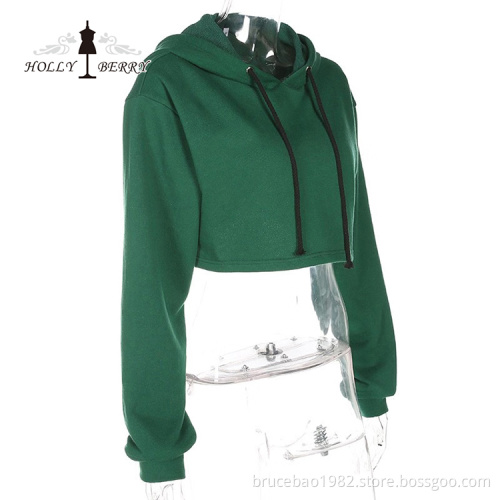 Hooded Midriff-baring Cotton Casual Short Sports Pullover